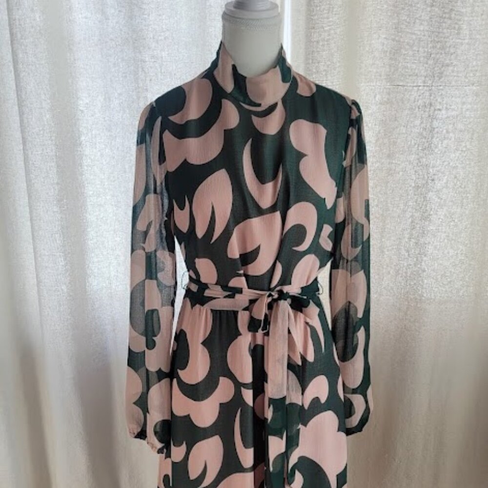 Boden dress with a bold green and pink print